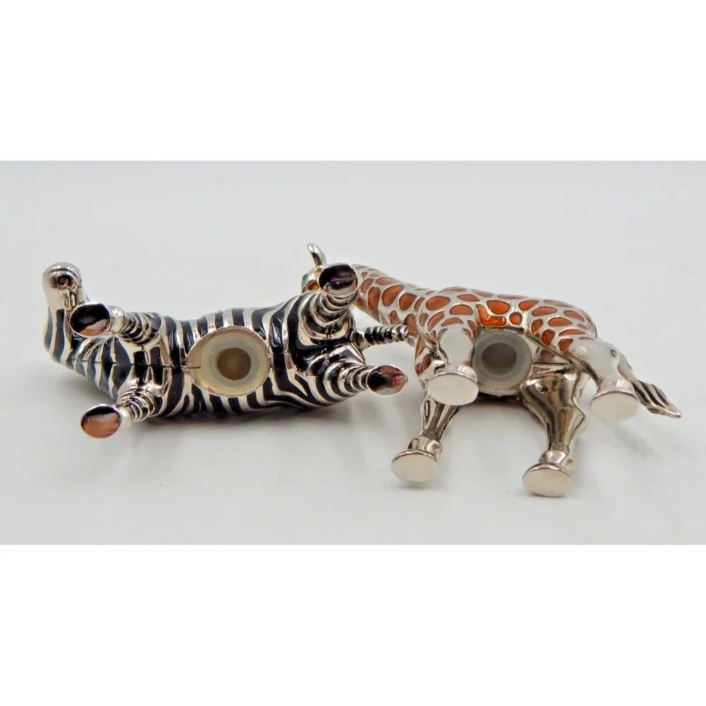 Godinger Silver Co. Enamel Giraffe Zebra Figural Salt Pepper Shakers